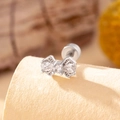 Silver bow knot earring with clear gemstones and screw back design in polished finish - Silver (Single Piece)