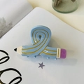 Charming blue acetate pencil-shaped hair claw clip with colorful details on a book - Pencil Shape (8cm) / Blue