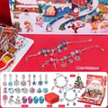 Christmas countdown calendar DIY charm bracelet set with 22 beads and red jewelry box - Christmas Surprise Hole With 3D Puzzle and Jewelry Box (M-27)