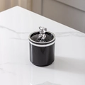 Luxe black cosmetic storage canister with silver bear lid for cotton pads and swabs - Black with Silver Bear