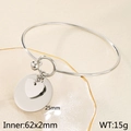 Sleek silver stainless steel bangle featuring heart and 25mm round disc pendants - Silver Double Pendant - Large Round Plate and Heart Style (KB188323-Z)