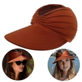 Caramel open top sun visor hat for women featuring a twisted knot and pleated design - Coffee