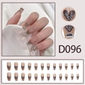 Press-on nails in sheer pink with black glitter hearts and silver metallic edge accents - D096 (Glue Type)
