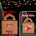 Kraft paper Christmas gift box with reindeer and stocking prints and handle - Christmas Reindeer