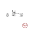 Classic S925 sterling silver square stud earrings with six-prong set cubic zirconia - 6-Prong Round Style (2.5mm)