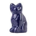 Carved blue goldstone cat figurine with sparkling particles on white background - 1.5 Inch / Blue Goldstone