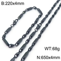 Conjunto de collar y pulsera de cadena de acero inoxidable negro para hombre - Estilo A (1:1) Pulsera / Negro