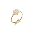 Adjustable 18K gold plated ring with pink and white Tai Chi motif on white background - Adjustable Open / Pink Beige