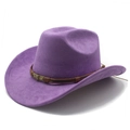 Dettaglio di cappello da cowboy in feltro viola con fascia in pelle e fibbia a teschio - M (56-59cm) / Viola Taro