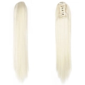 Platinum blonde long straight ponytail hair extension with a secure claw clip design - 60-Platinum White
