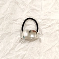 Elastic black hair tie featuring a polished silver wavy metal cuff accessory - Silver Irregular Wave 5cm