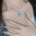 Silver jewelry set featuring lavender square-cut gemstone necklace and matching ring - Tz-40 [pink Diamond]
