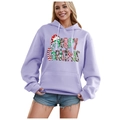 Women's purple Christmas hoodie with colorful Merry Christmas print and fleece lining - S / Tops / Purple-Merry Christmas