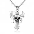 Gothic silver skull cross pendant necklace for men made of durable stainless steel metal - Skull Cross + Stainless Steel Chain