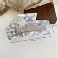 Blue and brown marbled acetate square hair claw clip, 10cm floral cutout design - Large / Blue White Large