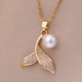 Elegant gold mermaid tail necklace with sparkling micro-inlay stones and a white pearl accent - 94#XL2161-13