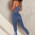 Yoga-Set in Acid-Wash-Blau mit Leggings mit hoher Taille und Sport-BH für Damen - S / Blaue Hose