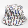 Détail d'un chapeau bob en toile avec imprimé de planches de surf Ocean Calling et coutures - M(56-58cm) / Planches de Surf Multicolores Blanc (27#)