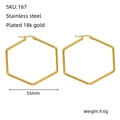 55mm large 18K gold plated stainless steel hexagonal hoop earrings for women - Gold (55*55mm)