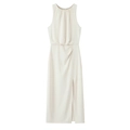 Detail of white sleeveless midi dress featuring side slit and ruched texture fabric - Off White
