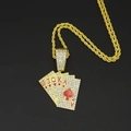 Detail of hip hop gold poker royal flush pendant with shiny rhinestones and twist chain - Pendant with 60CM Twist Chain / Gold