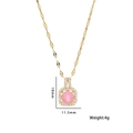 Gold titanium steel necklace featuring a square frame pendant with a pink zircon stone - 8983 Gold Powder