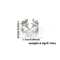 Silver ginkgo leaf open ring in titanium steel with dimensions and weight specs - TYR0455 / Silver Ginkgo Hollow