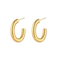 Minimalist thick hollow C-shaped hoop earrings in 18K gold plated stainless steel - Gold Open Oval Chunky Hoop