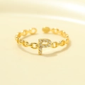 Minimalist S925 silver ring with golden letter P pendant and crystal stones in open design - Gold-Letter P