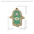 Hamsa Hand pendant size guide with 26mm height and 20mm width in stainless steel - YE730-2-Gold Cyan Blue Hamsa