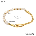 Pulsera de perlas barrocas con acero inoxidable chapado en oro de 18k modelo E375 - Pulsera Geométrica de Ondas (E375) / Dorado / 15CM