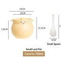 Light yellow ceramic lard jar set with 700ml capacity and matching white spoon - Medium Cream Yellow 700ml