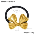 Detailed view of gold bow hair tie with precise dimensions and stainless steel material - E588-Gold Bowknot
