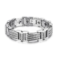 Bracciale da uomo placcato oro 18K con pietre di zircone e dettaglio croce - 23cm (KB156031-KJX) / Argento