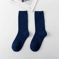 Women's rib-knit cotton mid-calf socks in solid deep blue color with soft texture - Navy Blue