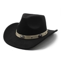 Detail of black wool cowboy hat with vintage silver studs on beige leather band - Black