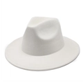 Detailed view of the clean white felt texture and stitch work on the classic fedora brim - M (56-59cm) / Beige Faux Suede