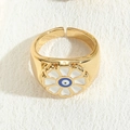 Adjustable 14K gold plated ring with white flower and blue evil eye enamel detail - Adjustable Open Ring (JZ0256) / White Flower