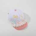 Casquette fille rose et blanche avec nœuds 3D, bord en dentelle et perles - Tête 46-52cm (1-6 Ans) / Blanc