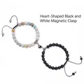 Detail of heart-shaped magnetic clasp and natural turquoise beads on adjustable couple bracelets - Black Multi-Color Textured Stone Style (WB0654-11)
