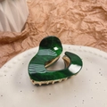 Green marble acetate hair claw clip with gold metal base on white ceramic plate - Medium(6.1cm) / Dark Green