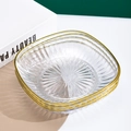 Luxury transparent square fruit plate with gold rim and radial stripes, stacked set - Vertical Stripe Plate (Diamond White)