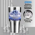 Insulated 900ML stainless steel car tumbler in silver finish with straw and 2-in-1 lid - Original Stainless Steel Ice Shaker