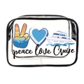 Clear PVC cosmetic bag featuring Peace Love Cruise print and heart cruise icons - 038-Peace Love Cruise
