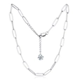 Collier maille trombone argentée avec pendentif solitaire rond en zircon brillant - Collier argenté avec pierre blanche