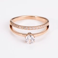 Double-layer rose gold ring featuring a sparkling central zircon and micro-pave crystals - US 5 / Rose Gold