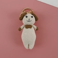 Portachiavi animale all'uncinetto beige e marrone fatto a mano con gancio in metallo oro - Stile Cane
