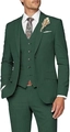 Men's slim fit three-piece suit in dark green featuring notch lapel jacket and waistcoat - Dark Green