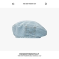 Vintage light blue washed denim beret featuring trendy pocket design for women - M / Light Blue