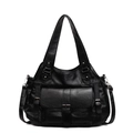 Borsa a mano vintage nera capiente con tasche multiple e tracolla per uso quotidiano - Nero